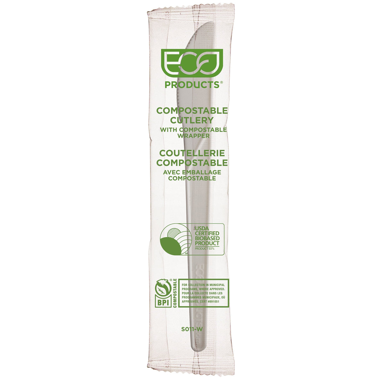 Knives, Plastic, White, Compostable, PLA, Individually-Wrapped,1000 - 1 COUNT