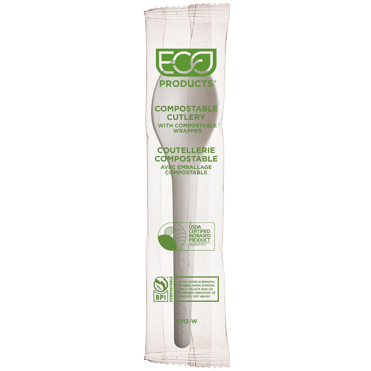 Spoons, Plastic, White, Compostable, PLA, Individually-Wrapped,1000 - 1 COUNT