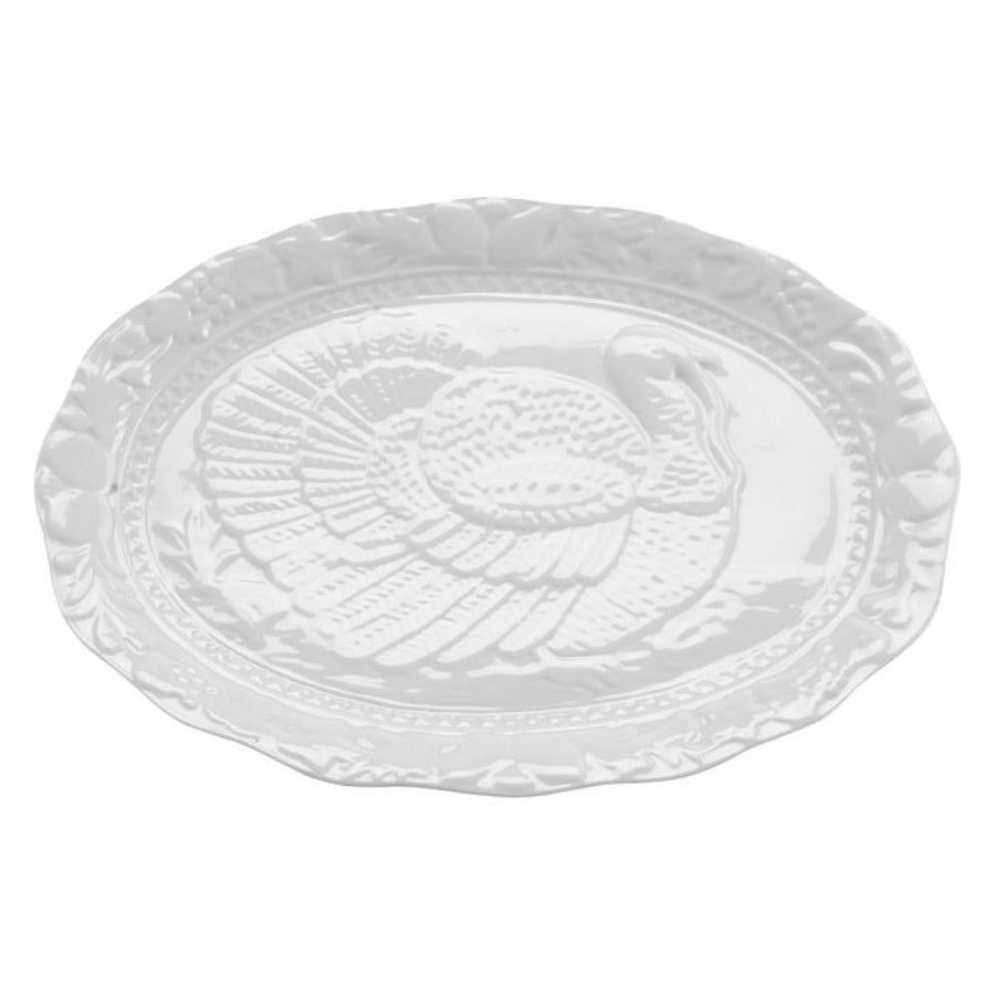 Platter, Porcelain, 17.50 Inch, White, Oval, Embossed,1 - 1 COUNT
