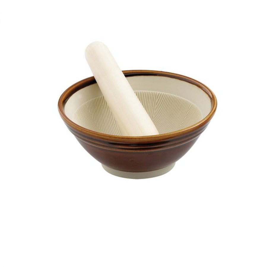 Mortar & Pestle Sets, 5.5 x 2.25 Inch, Ceramic, with Wooden Pestle,24 - 24 EACH