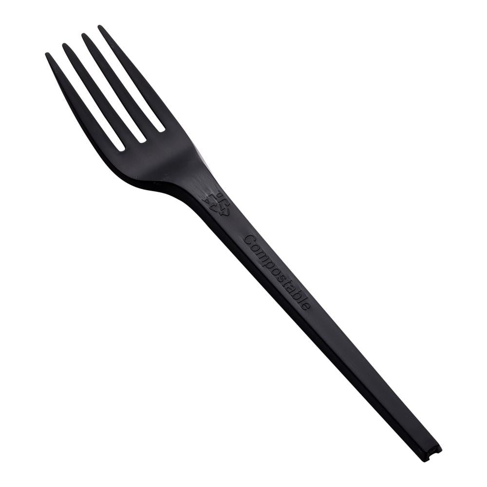 Forks, Plastic, Black, 6.5 Inch, Compostable PLA,1 - 50 COUNT