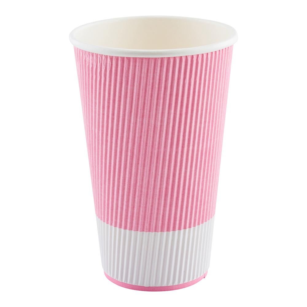 Cups, Hot, 16 Ounce, Paper, Light Pink, Ripple Wall,1 - 25 COUNT