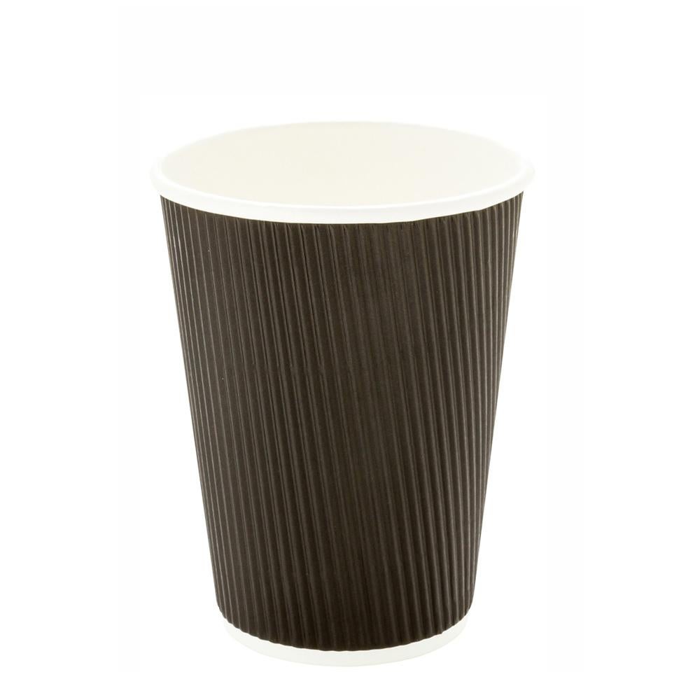 Cups, Hot, 12 Ounce, Paper, Black, Ripple Wall,1 - 25 COUNT
