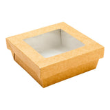 Containers, Take-Out, 27 Ounce, Paper, Kraft, Square, 5.25 x 5.25 x 2 Inch, with Window & Lid,1 - 25 COUNT