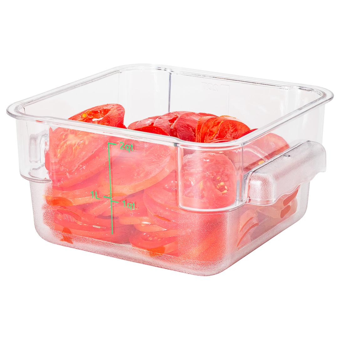Container, Food Storage, 2 Quart, Square, Clear with Green Volume Markers, Plastic,1 - 1 EACH