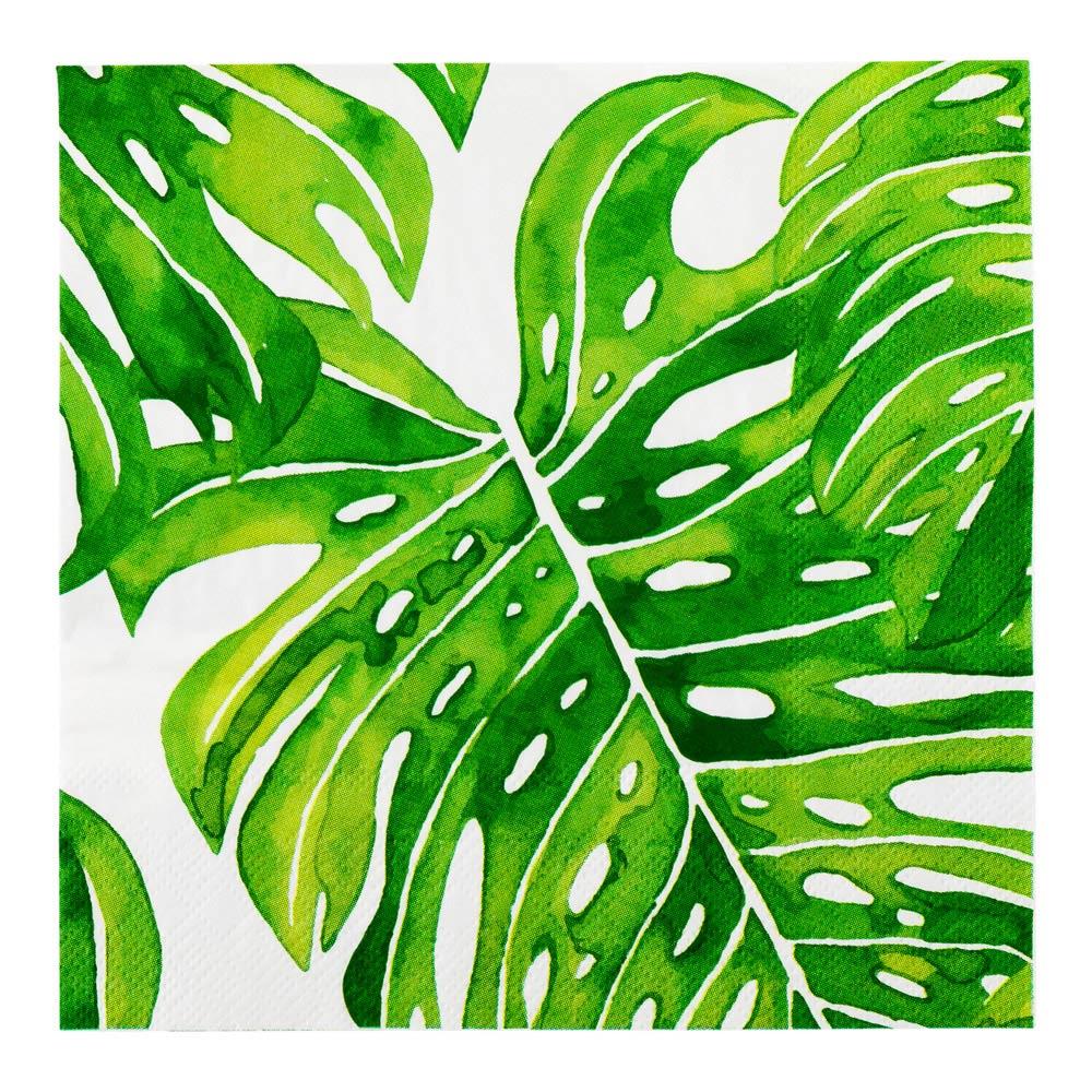 Napkins, Lunch, White with Tropical Leaves, 13 x 13 Inch,1 - 20 COUNT