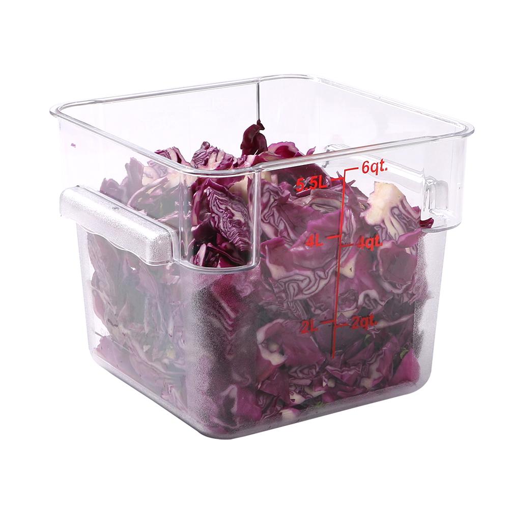Container, Food Storage, 6 Quart, Square, Clear with Red Volume Markers, Plastic,1 - 1 EACH