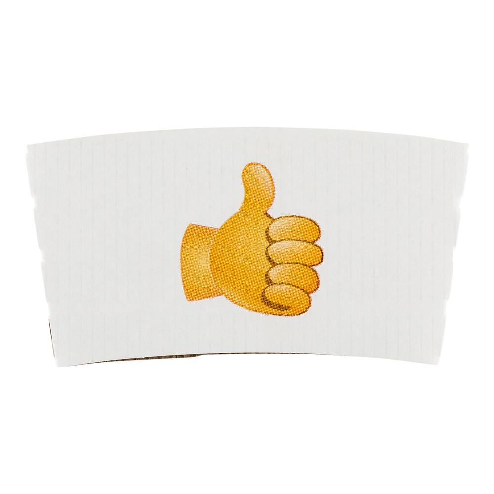 Sleeve, Coffee, Paper, White with Thumbs Up Emoji, for 12/16/20 Oz Cups,1 - 50 COUNT