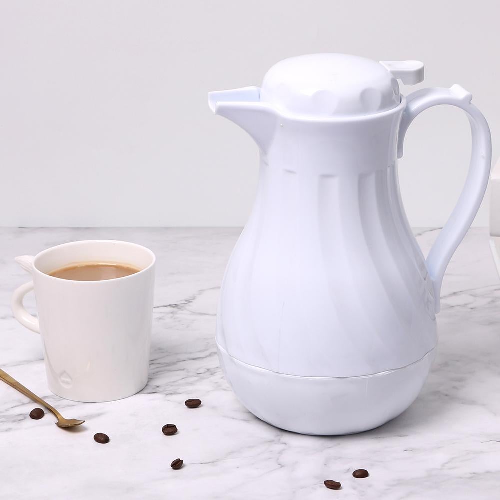 Carafe, Beverage, 64 Ounce, Push-Button Lid, White, Plastic,1 - 1 EACH