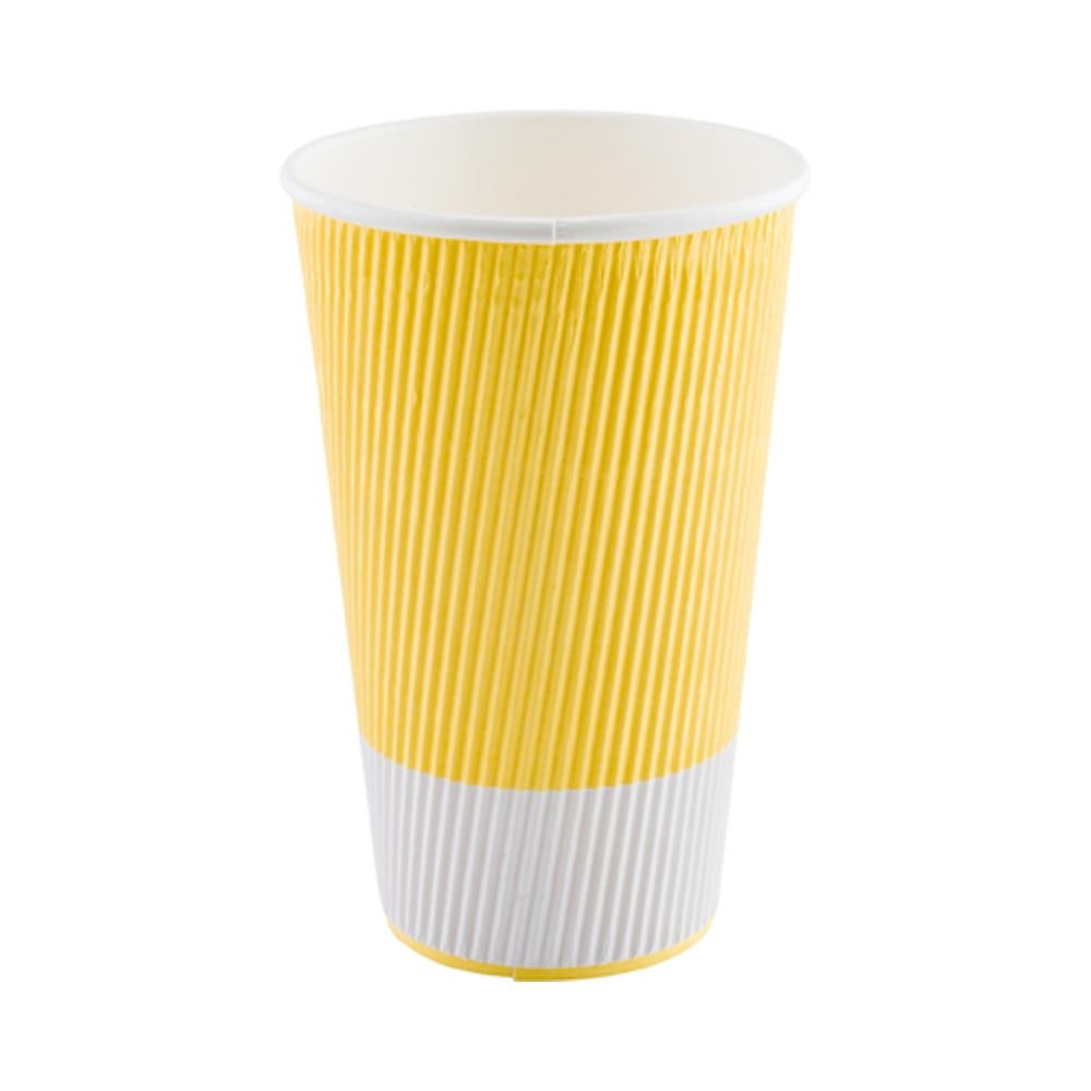 Cups, Hot, 16 Ounce, Paper, Light Yellow, Ripple Wall,1 - 25 COUNT