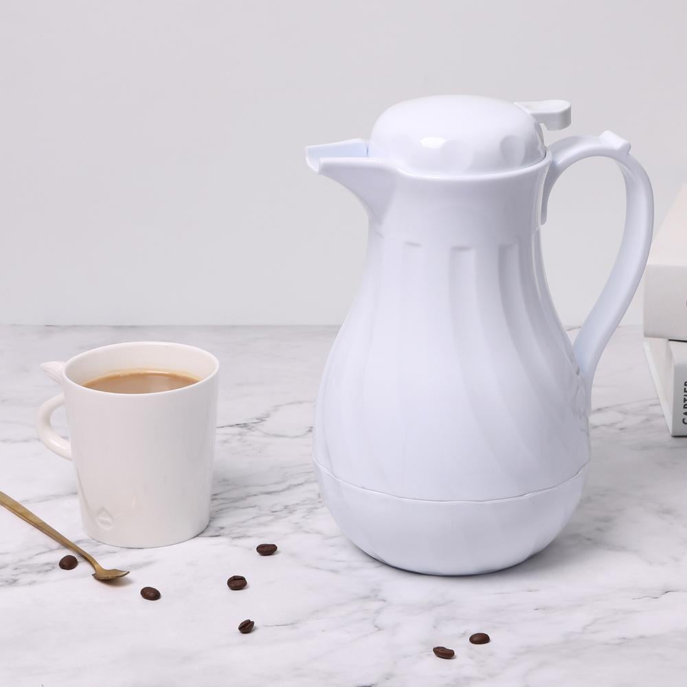 Carafe, Beverage, 42 Ounce, Push-Button Lid, White, Plastic,1 - 1 EACH