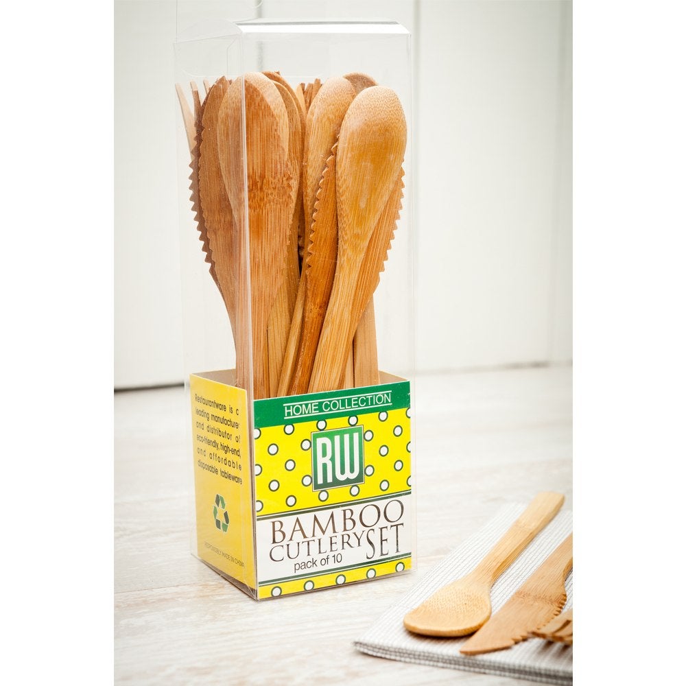 Cutlery Set, Fork/Knife/Spoon, 8 Inch, Bamboo, Natural,1 - 10 COUNT
