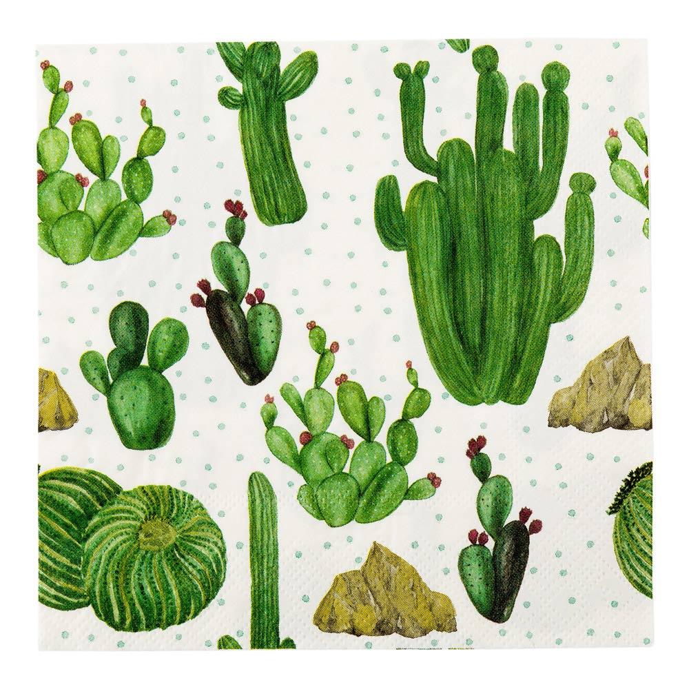 Napkins, Lunch, White with Cactus, 13 x 13 Inch,1 - 20 COUNT