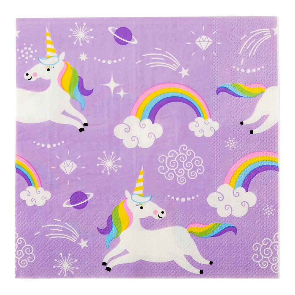 Napkins, Lunch, Purple with Unicorn, 13 x 13 Inch,1 - 20 COUNT