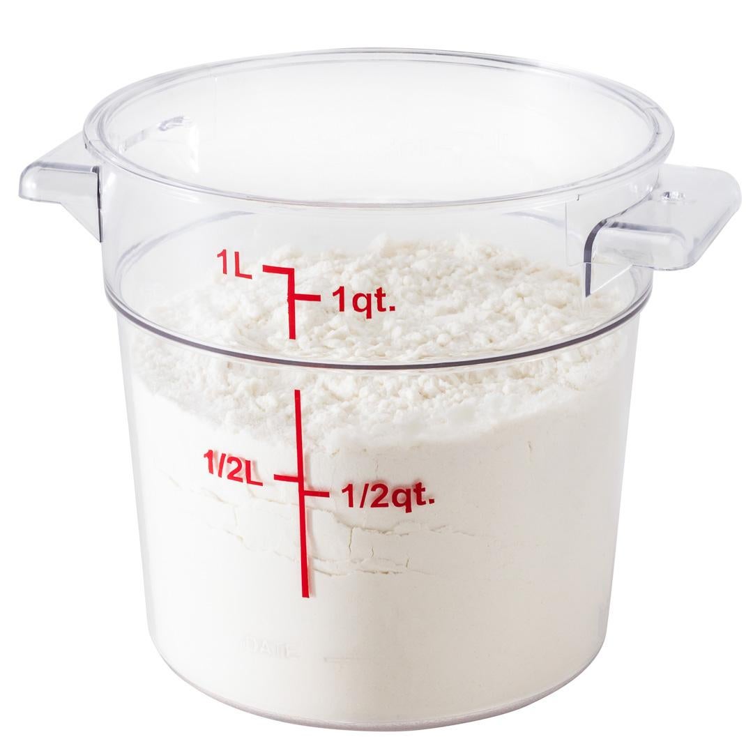 Container, Food Storage, 1 Quart, Round, Clear with Red Volume Markers, Plastic,1 - 1 EACH