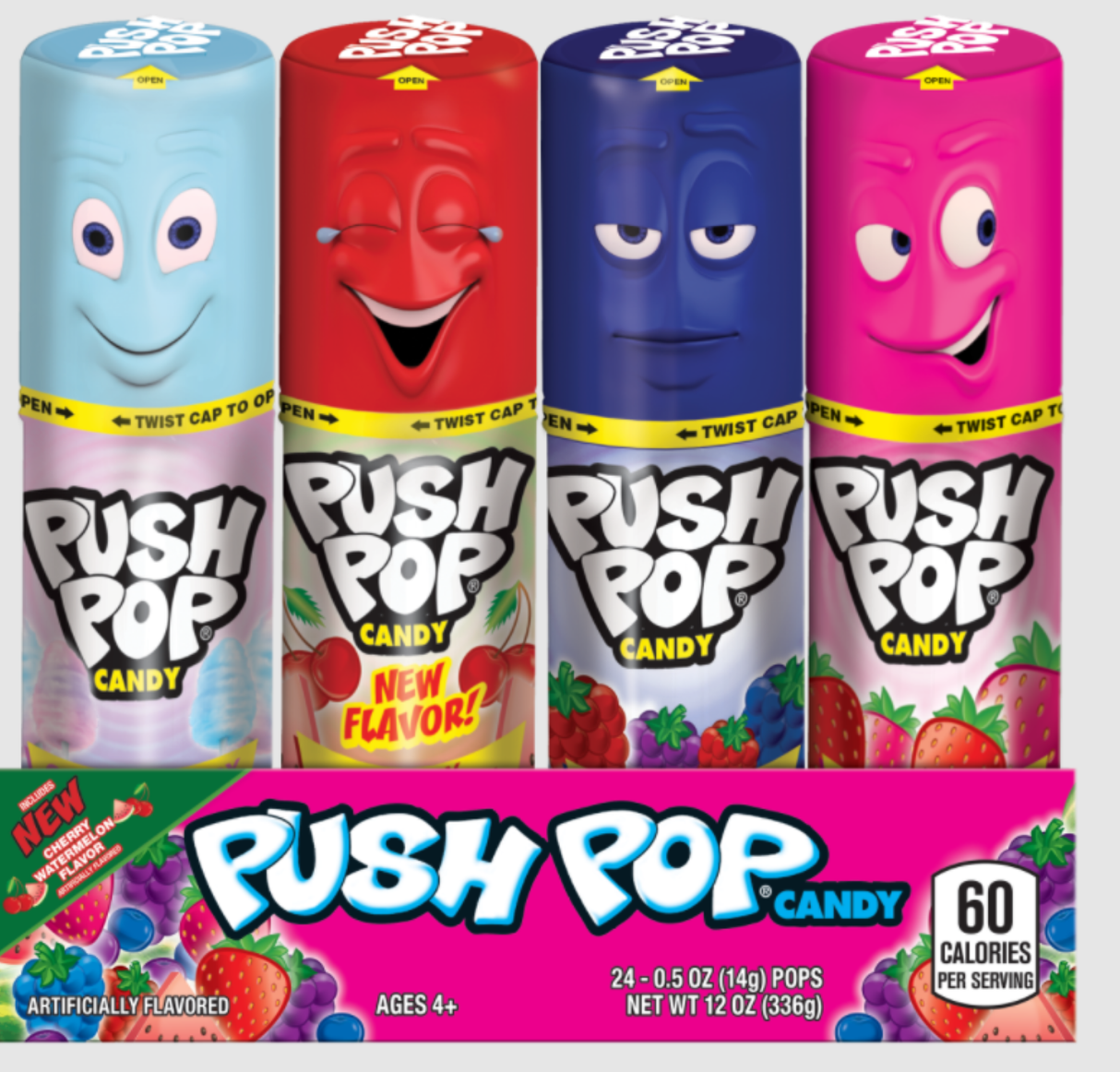 Candy Suckers, Assorted, Berry Blast/Strawberry/Cherry Watermelon/Blue Raspberry, in Display Box,24 - 1 COUNT