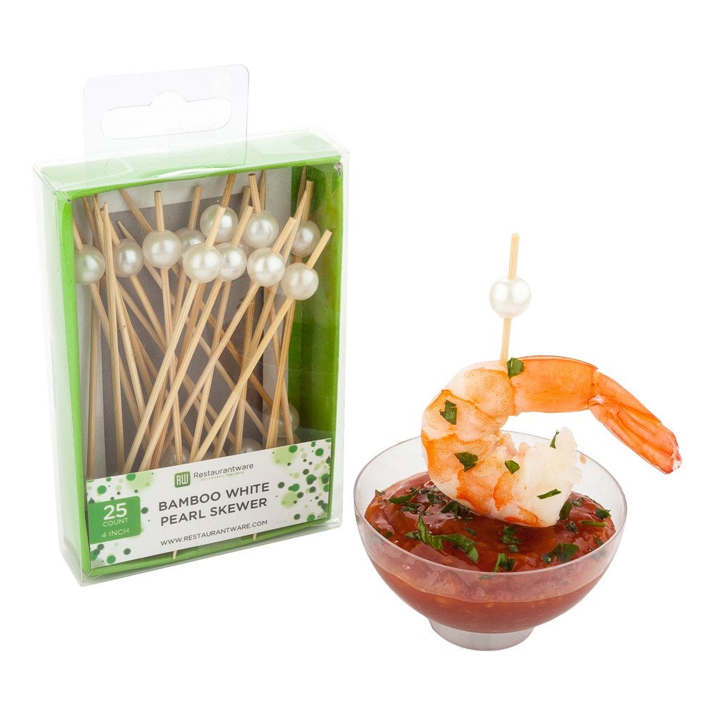 Skewers, White Pearl, 4 Inch, Bamboo,1 - 25 COUNT