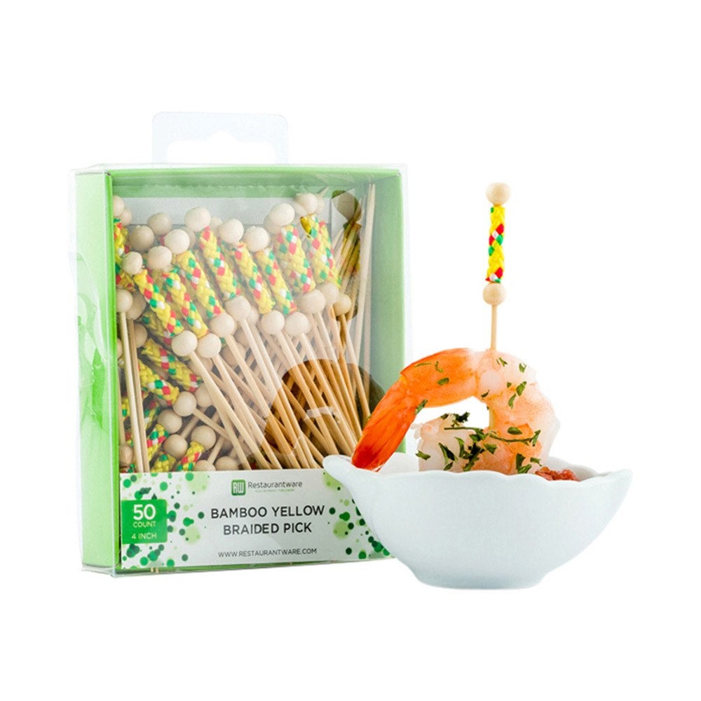 Skewers, Yellow Braided, 4 Inch, Bamboo,1 - 50 COUNT