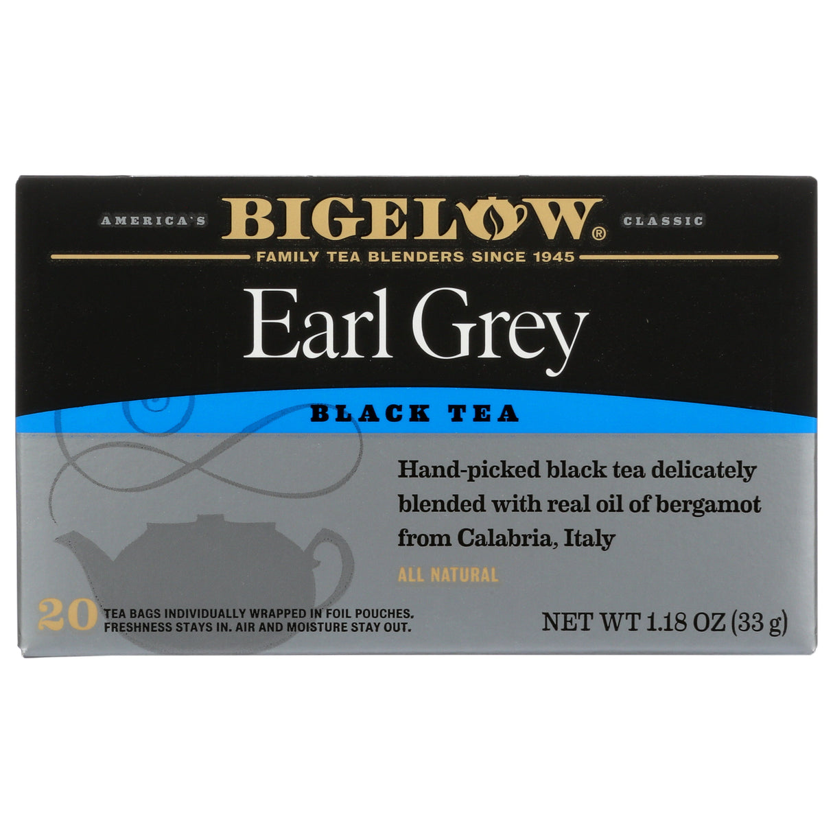 Tea, Black, Earl Grey, Individually Wrapped with String,6 - 20 COUNT