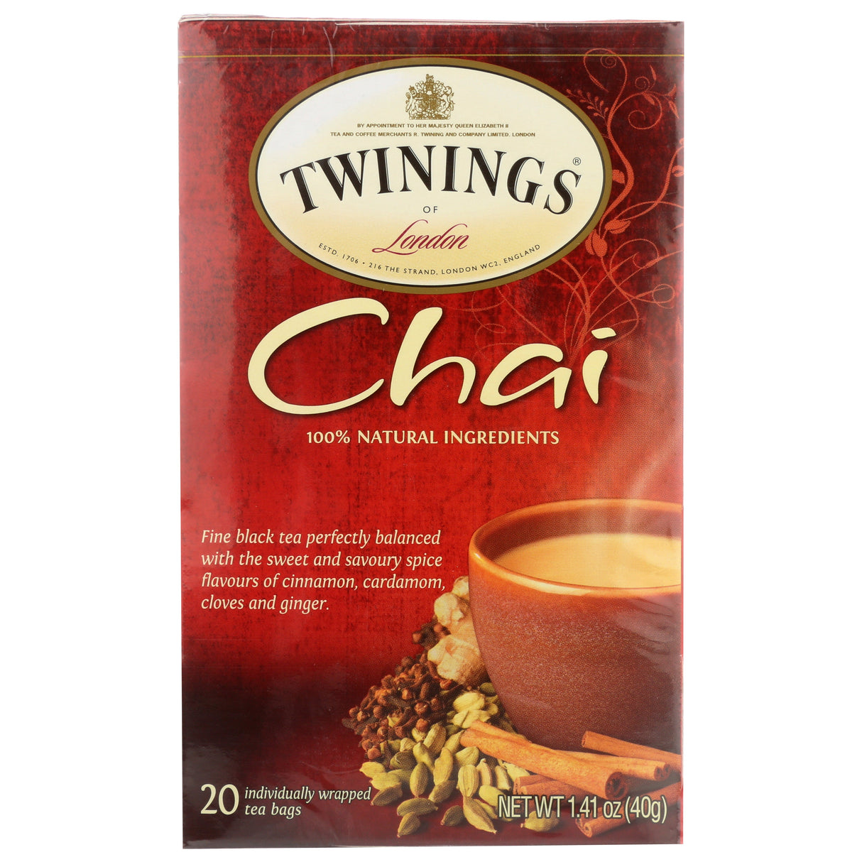 Tea, Black, Chai, Individually Wrapped with String,6 - 20 COUNT