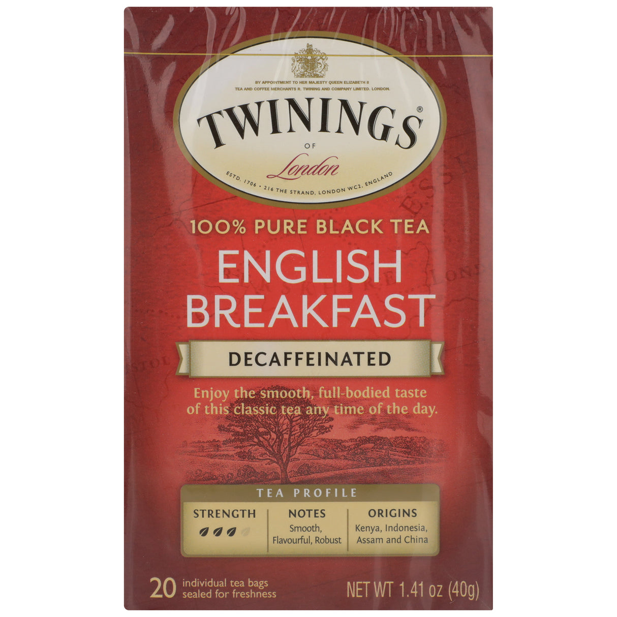 Tea, Black, English Breakfast, Decaffeinated, Individually Wrapped with String,6 - 20 COUNT