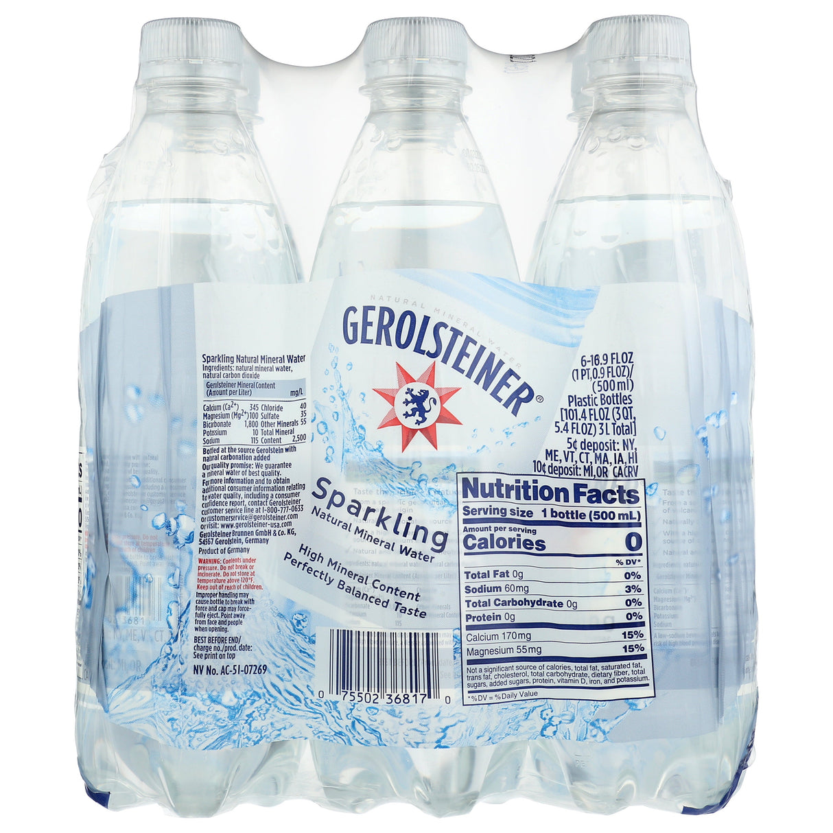 Water, Sparkling Mineral, 16.9 Fluid Ounce,4 - 6 COUNT
