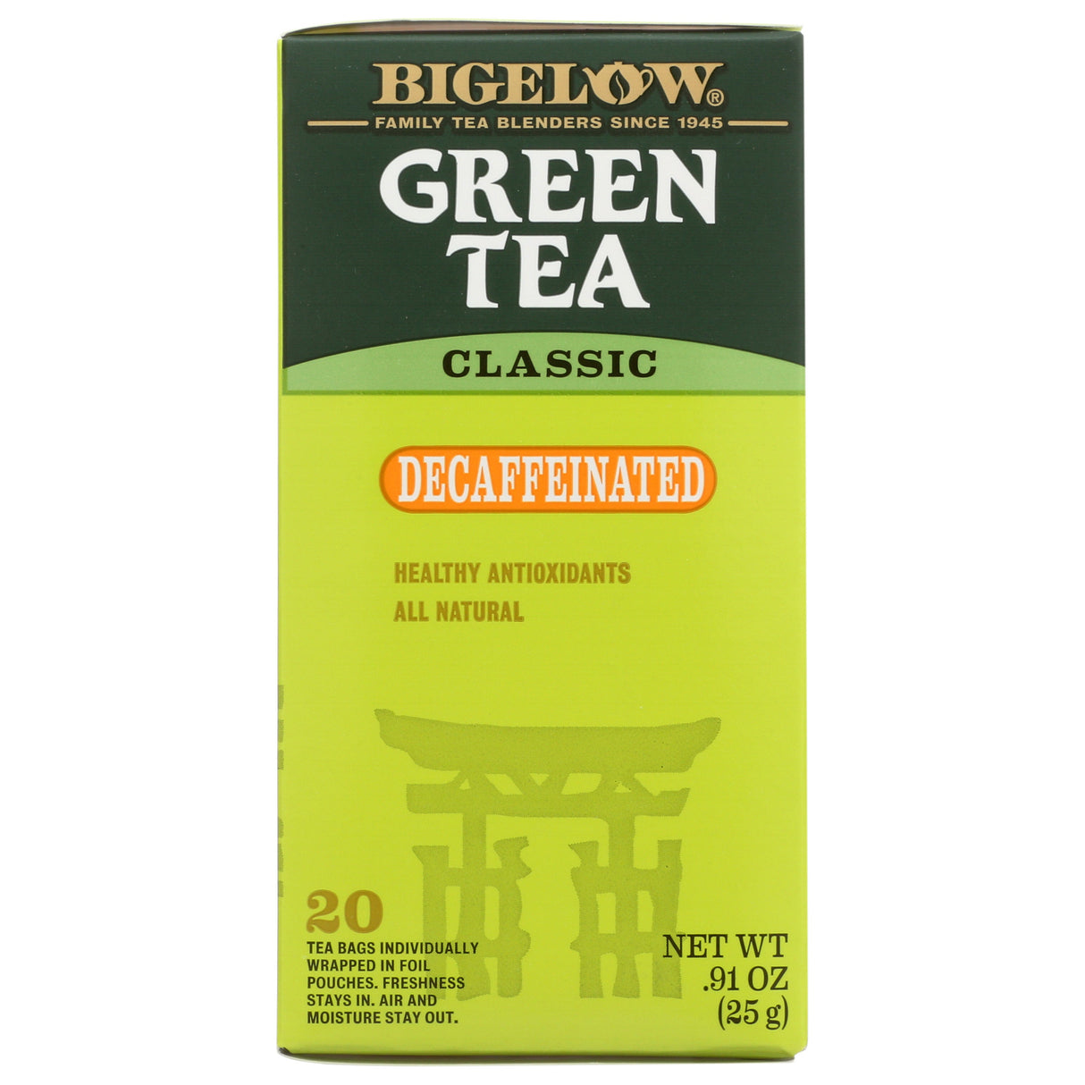 Tea, Green, Decaffeinated, Individually Wrapped with String,6 - 20 COUNT