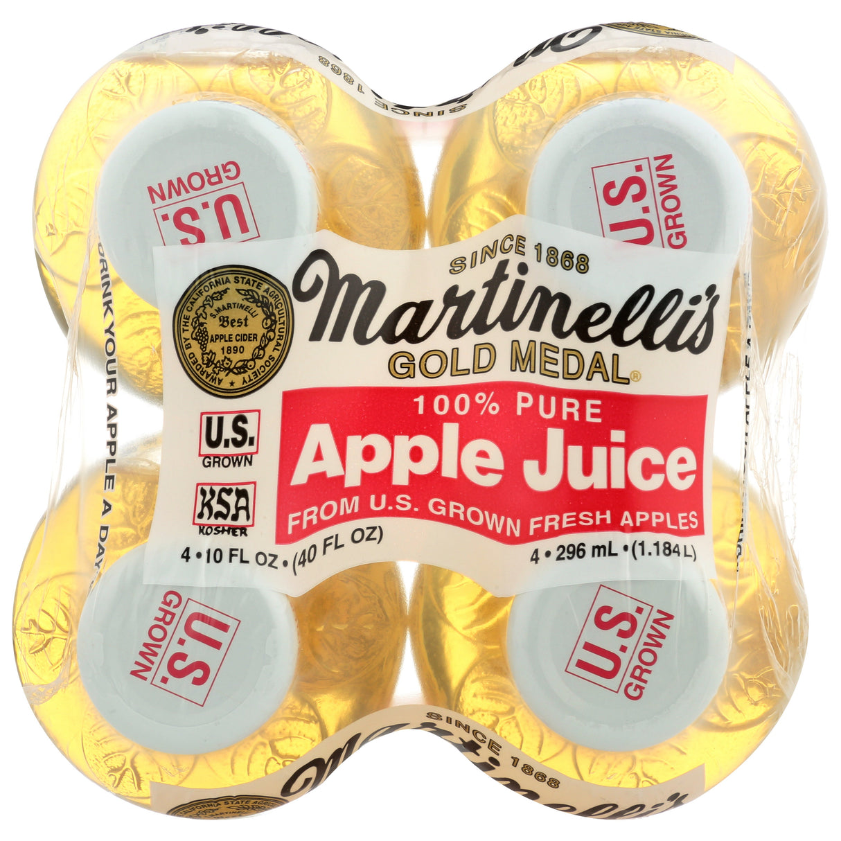 Juice, Apple, 100%, Shelf-Stable, Single-Serve, Glass, 10 Fluid Ounce,6 - 4 COUNT