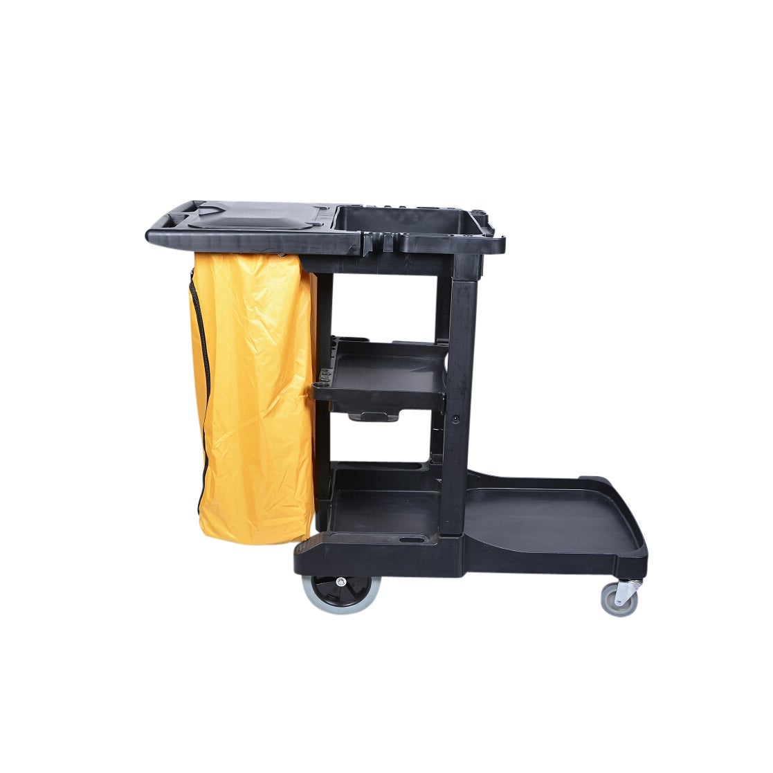 Cart, Janitor, 3-Shelf/20 Gallon Nylon Bag/Hinged Lid, Heavy-Duty, Black, Plastic, 44.25 x 20 x 37.75 Inch,1 - 1 COUNT