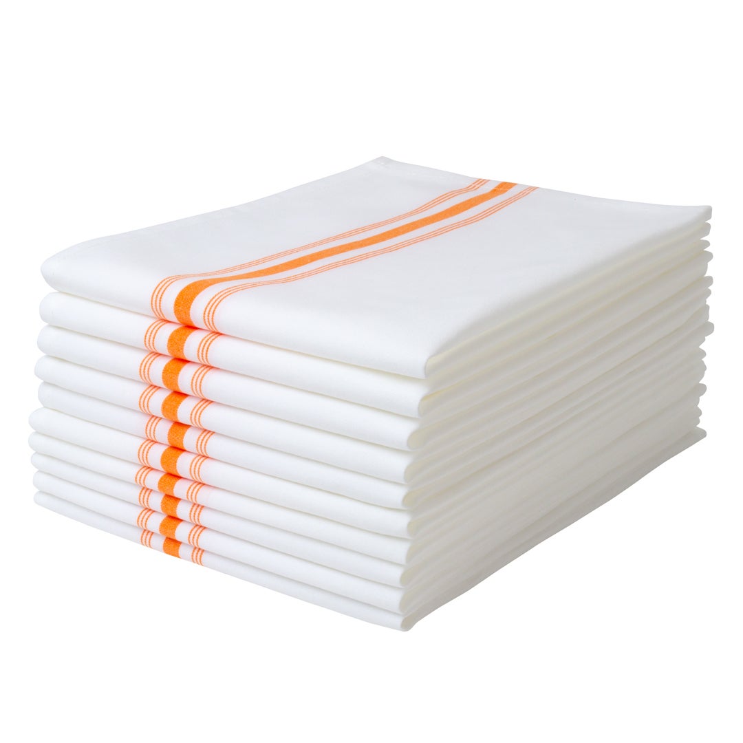 Napkins, Cloth, 18.50 x 22.75 Inch, White with Orange Stripes,1 - 10 COUNT