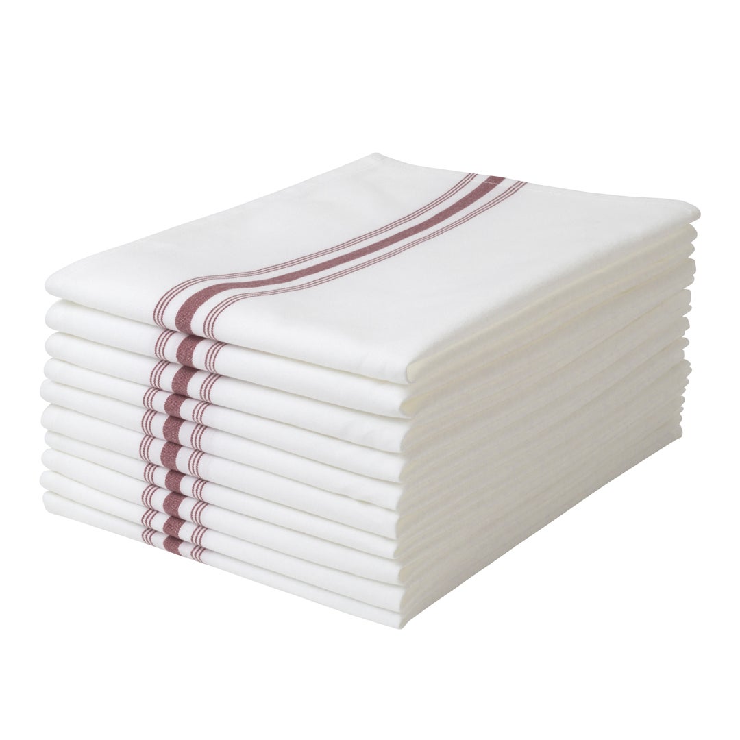 Napkins, Cloth, 18.50 x 22.75 Inch, White with Burgundy Stripes,1 - 10 COUNT