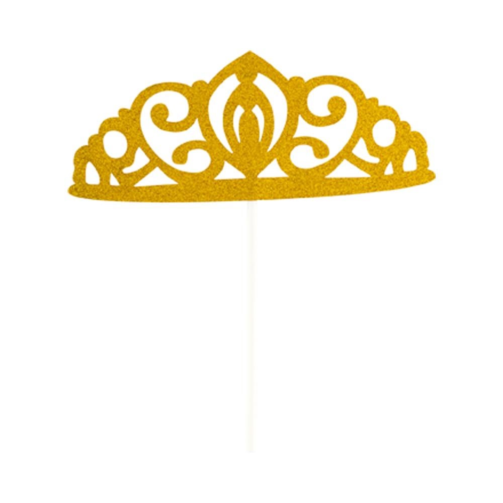 Cake Toppers, Tiara, 8 x 3.75 Inch, Paper, Gold, Glitter,1 - 10 COUNT