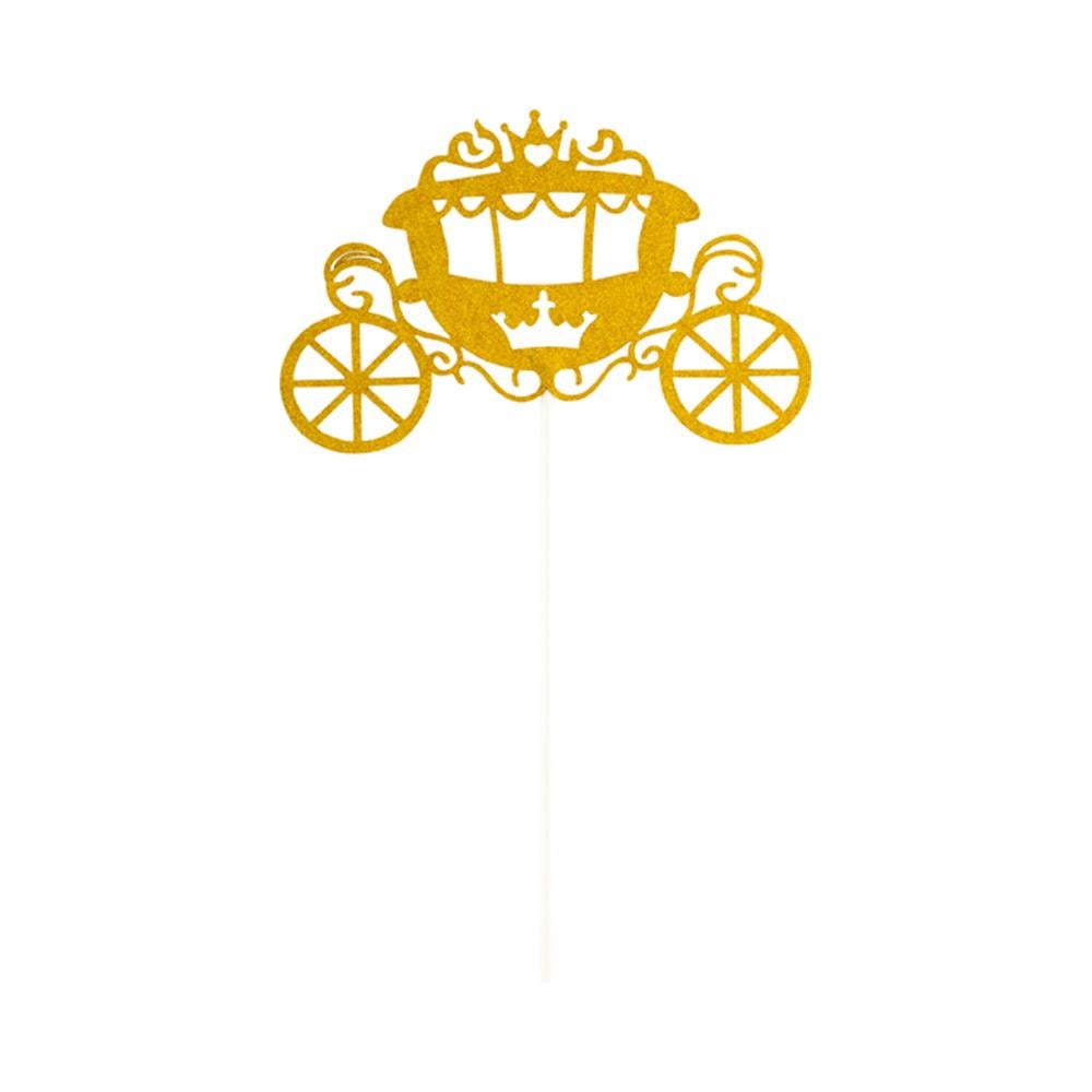 Cake Toppers, Cinderella Carriage, 8 x 3.75 Inch, Paper, Gold, Glitter,1 - 10 COUNT