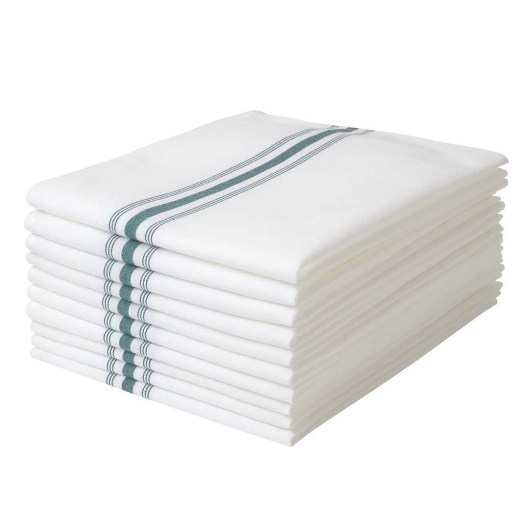 Napkins, Cloth, 18.50 x 22.75 Inch, White with Green Stripes,1 - 10 COUNT