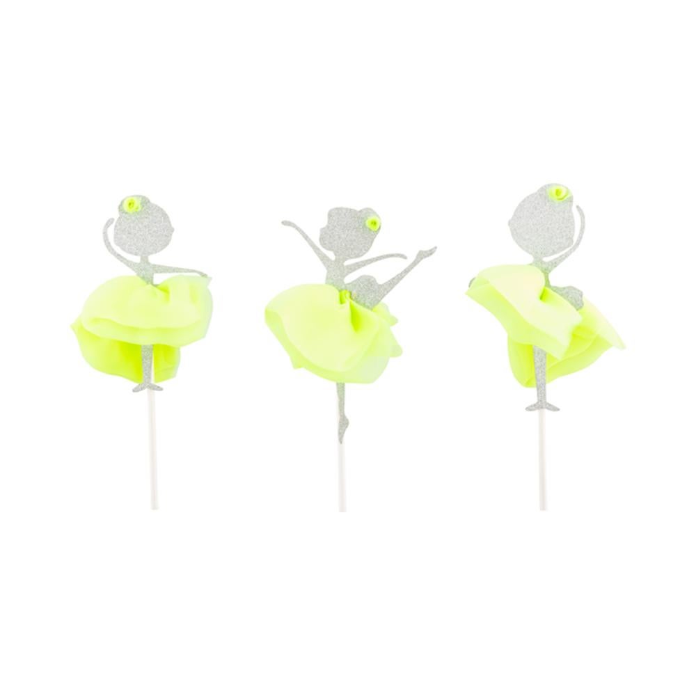 Cake Toppers, Ballerina, 5 x 2.25 Inch, Paper, Neon Green, Glitter,1 - 10 COUNT