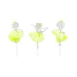 Cake Toppers, Ballerina, 5 x 2.25 Inch, Paper, Neon Green, Glitter,1 - 10 COUNT