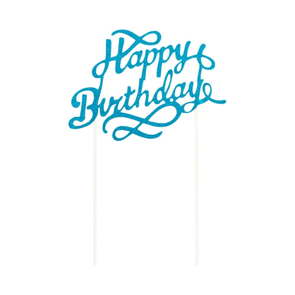 Cake Toppers, Happy Birthday, 6 x 6 Inch, Paper, Blue, Glitter,1 - 10 COUNT