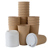 Cups, Hot, 16 Ounce, Paper, Kraft, Ripple Wall, with White Lid,1 - 20 COUNT