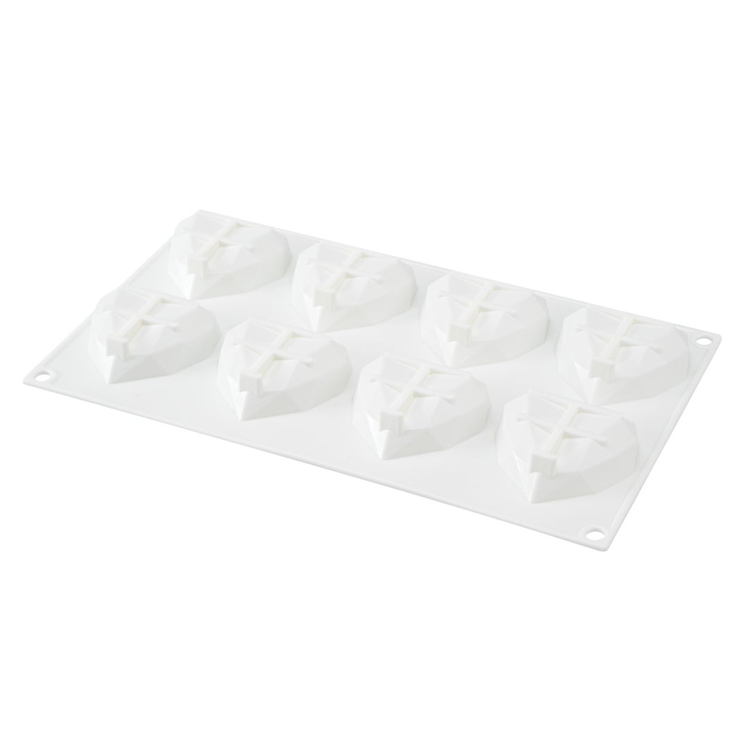 Mold, Baking, 8-Compartment, Diamond Heart, White, Silicone,1 - 1 EACH