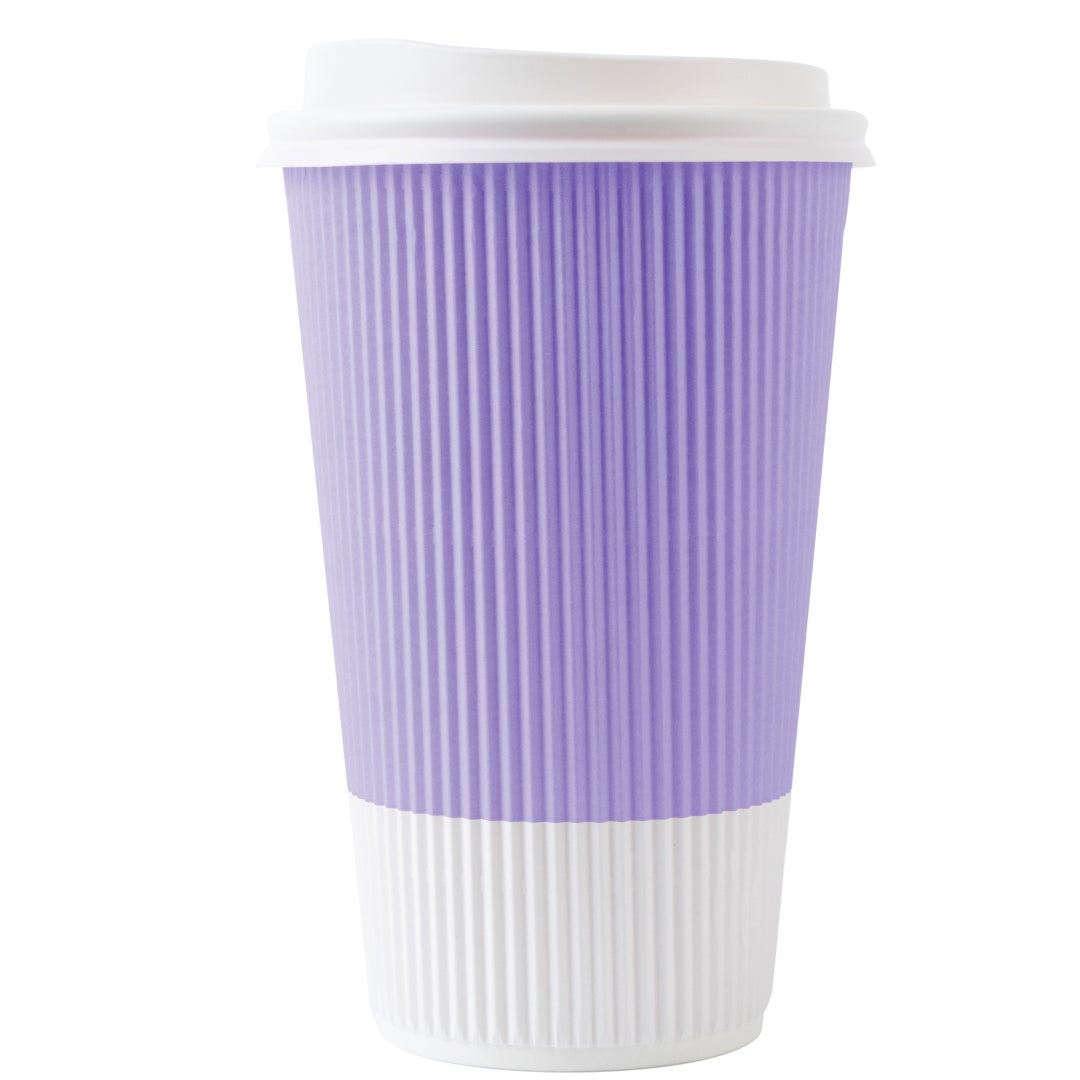 Cups, Hot, 16 Ounce, Paper, Light Purple, Ripple Wall, with White Lid,1 - 20 COUNT