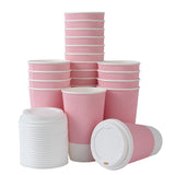 Cups, Hot, 16 Ounce, Paper, Light Pink, Ripple Wall, with White Lid,1 - 200 COUNT