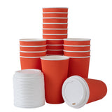 Cups, Hot, 16 Ounce, Paper, Tangerine, Ripple Wall, with White Lid,1 - 200 COUNT