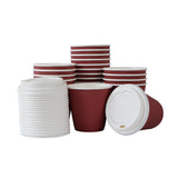 Cups, Hot, 8 Ounce, Paper, Crimson, Ripple Wall, with White Lid,1 - 400 COUNT