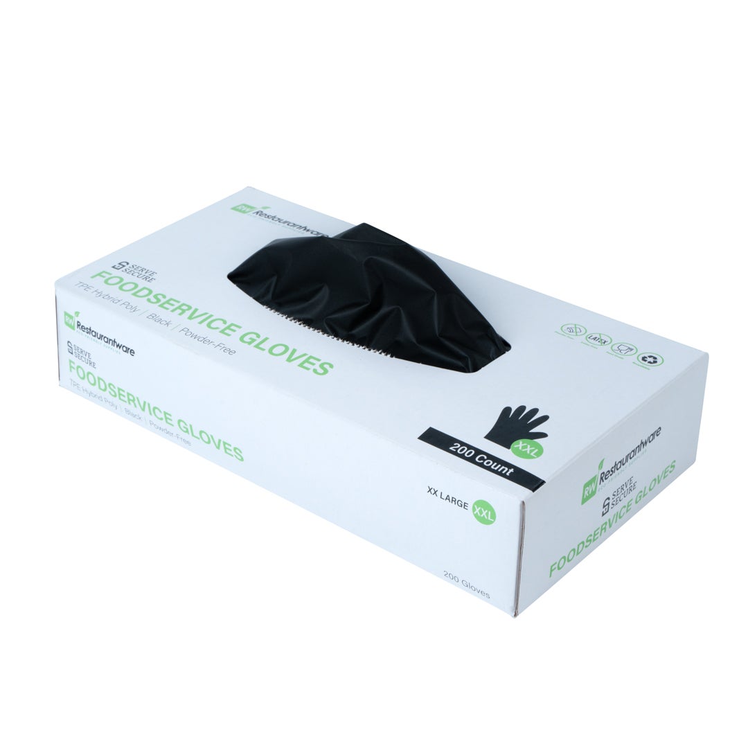 Gloves, Poly, 2X-Large, Powder-Free, Black, TPE Hybrid,1 - 200 COUNT