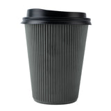 Cups, Hot, 12 Ounce, Paper, Gray, Ripple Wall, with Black Lid,1 - 20 COUNT