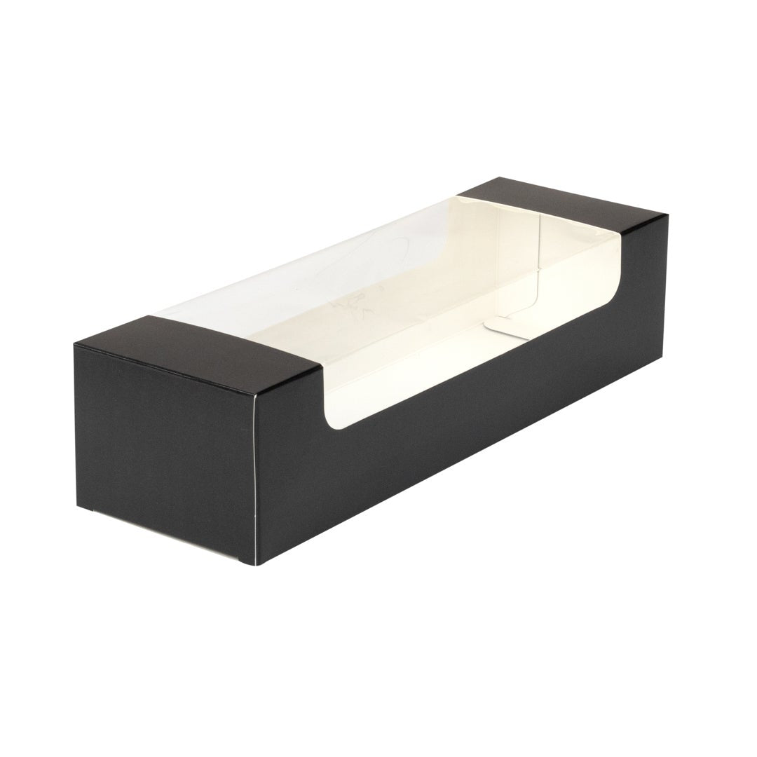 Boxes, Bakery, 9.75 x 3.25 x 2.25 Inch, Paper, Black, with Window,1 - 100 COUNT