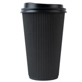 Cups, Hot, 16 Ounce, Paper, Black, Ripple Wall, with Black Lid,1 - 20 COUNT