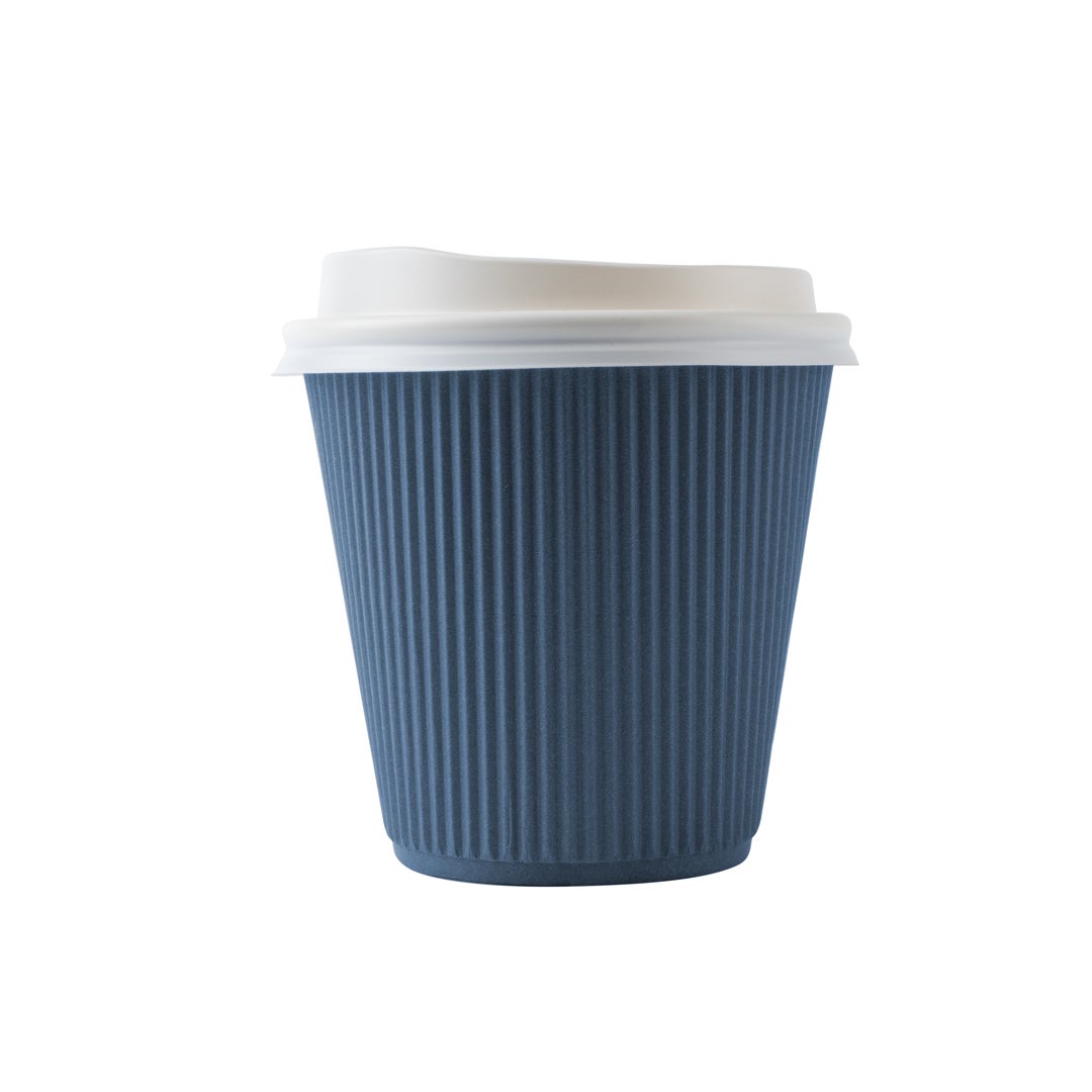 Cups, Hot, 8 Ounce, Paper, Midnight Blue, Ripple Wall, with White Lid,1 - 20 COUNT