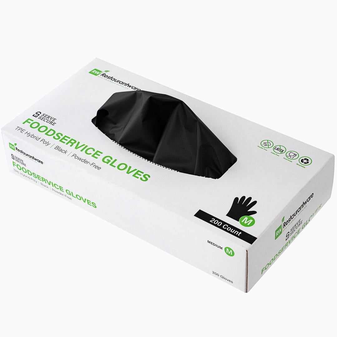 Gloves, Poly, Medium, Powder-Free, Black, TPE Hybrid,1 - 200 COUNT