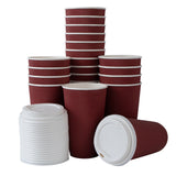 Cups, Hot, 16 Ounce, Paper, Crimson, Ripple Wall, with White Lid,1 - 200 COUNT